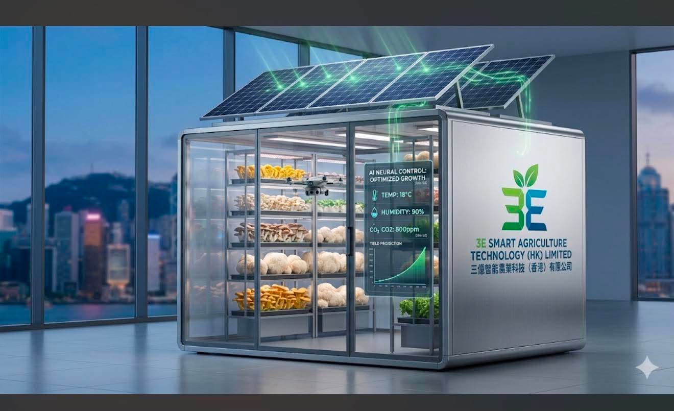 Solar panels powering smart mushroom cultivation